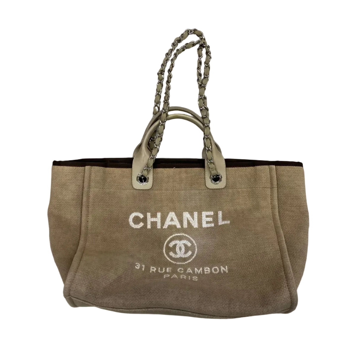 Bolsa Tote Chanel Deauville Tecido Bege