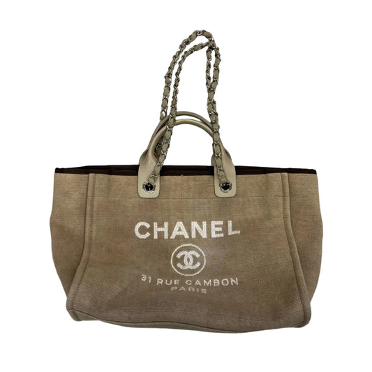 Bolsa Tote Chanel Deauville Tecido Bege