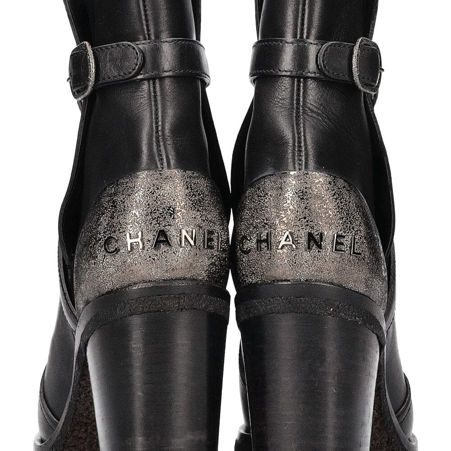 Bota Chanel Cano Baixo Preta Tam 37,5