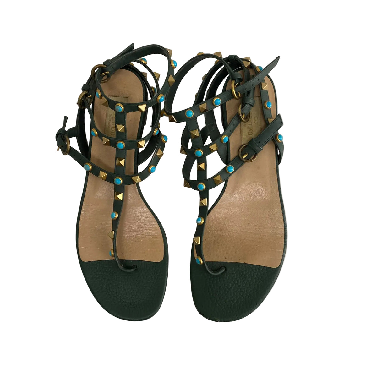 Rasteira Valentino Garavani Verde Pedraria Turquesa Tam 36.5 BR