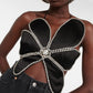 Cropped Area Preto Flor Tam