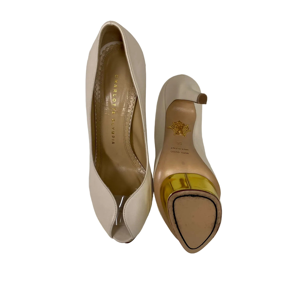 Scarpin Charlotte Olympia Branco com Dourado Tam 34 BR