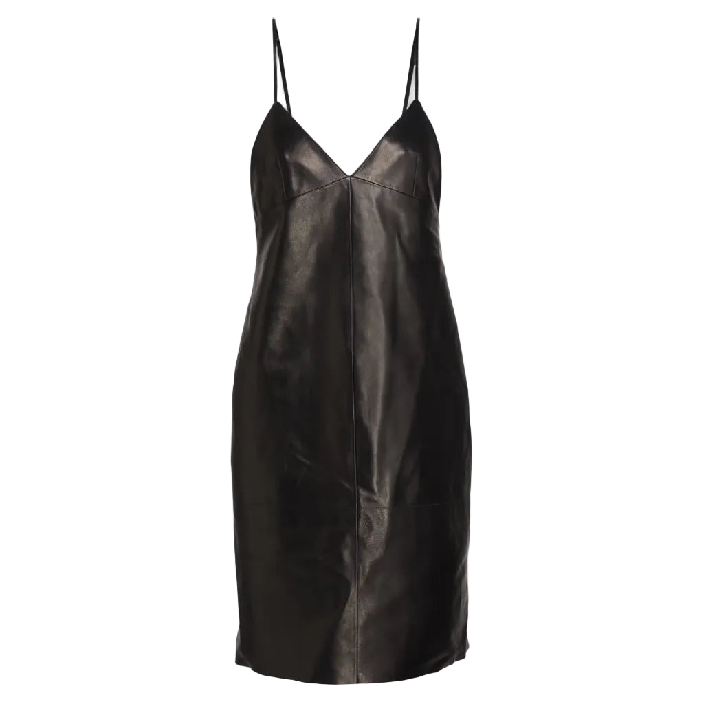 Vestido Saint Laurent Couro de Cordeiro Preto Tam 36 Br