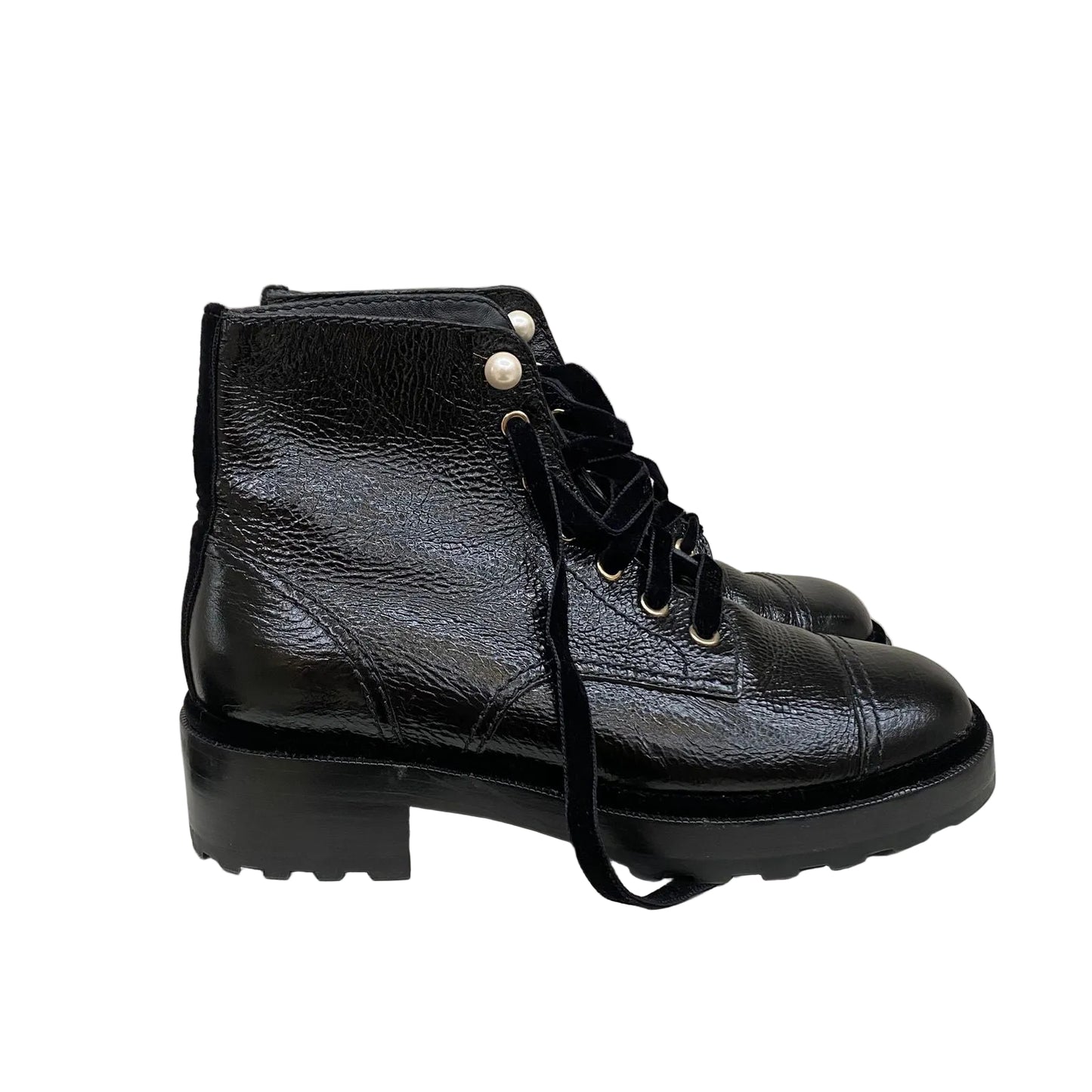 Bota Chanel Preta Detalhe em Veludo Tam 37,5 Br