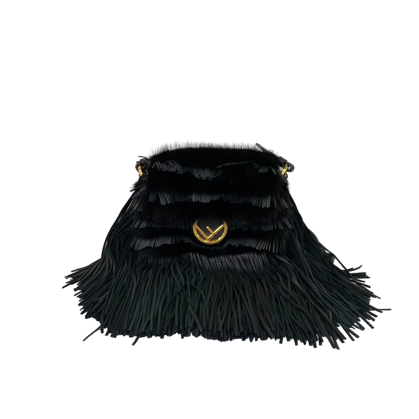 Bolsa Fendi Pele de Vison Com Franjas Preta