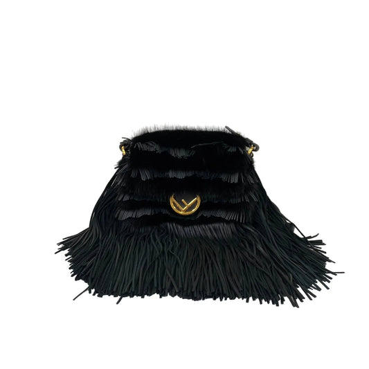 Bolsa Fendi Pele de Vison Com Franjas Preta