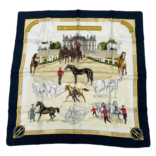 Lenço Hermès Preto Estampa Haras