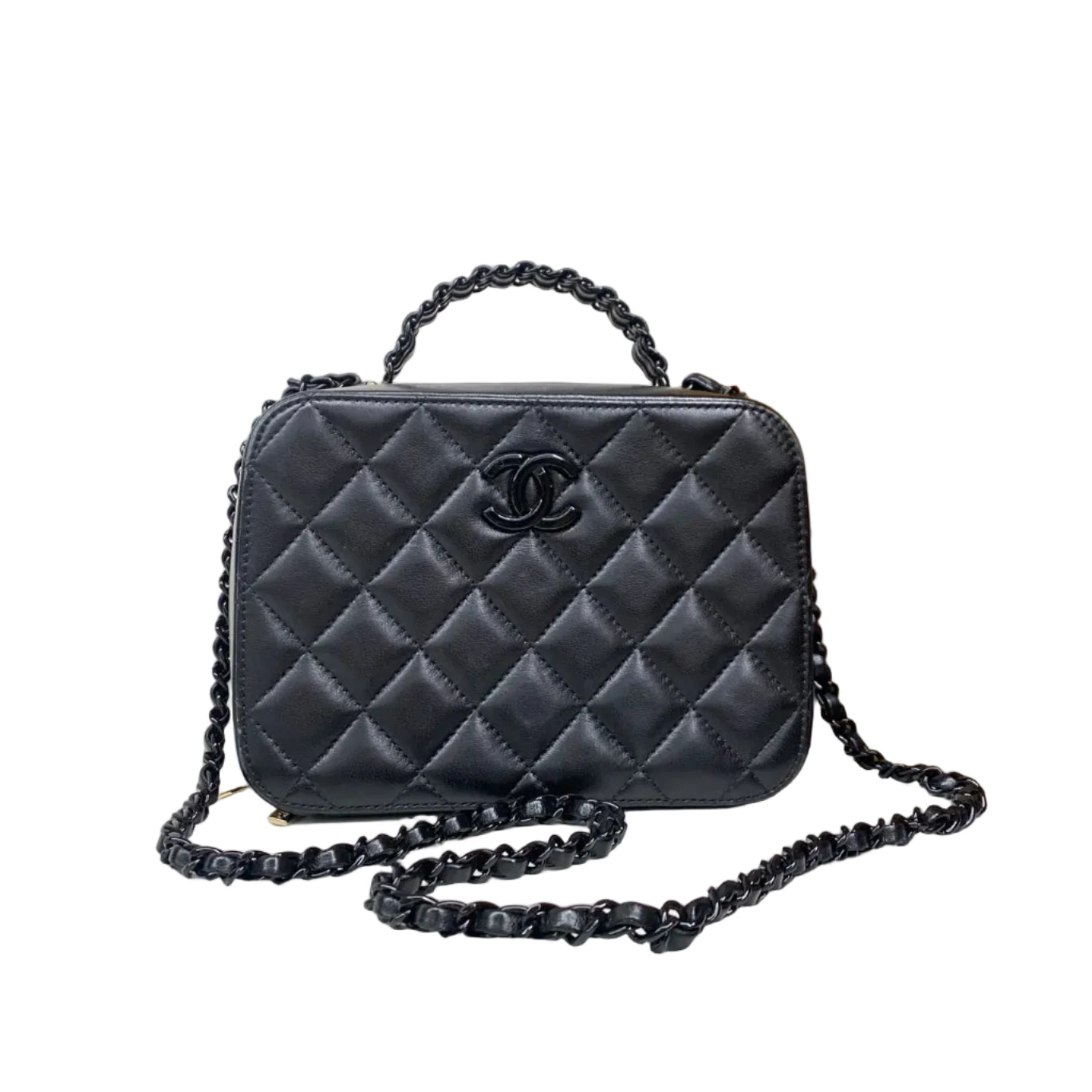 Bolsa Chanel Quilted Lambskin Vanity Preta