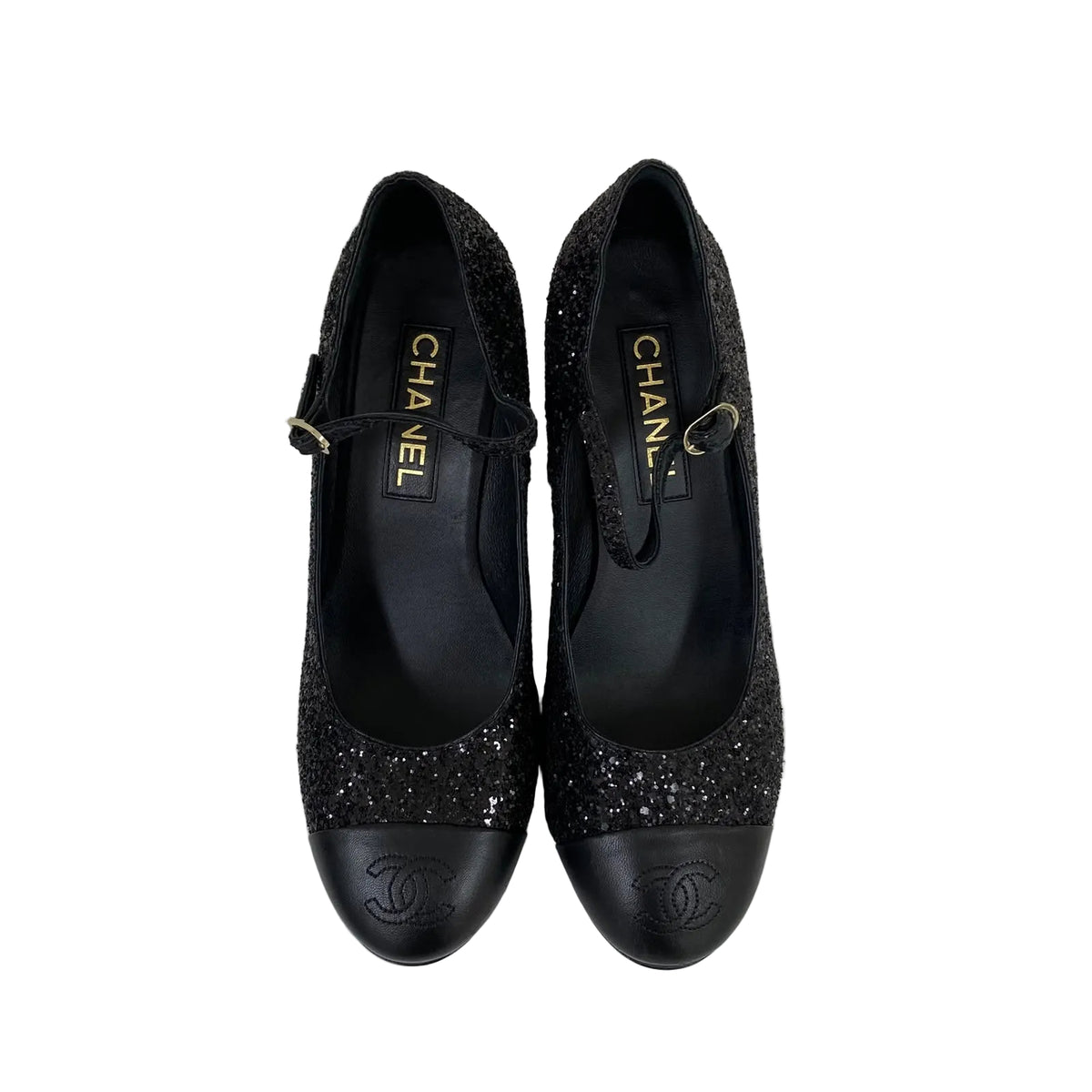 Sapato Chanel Preta Com Glitter Tam 37,5 BR