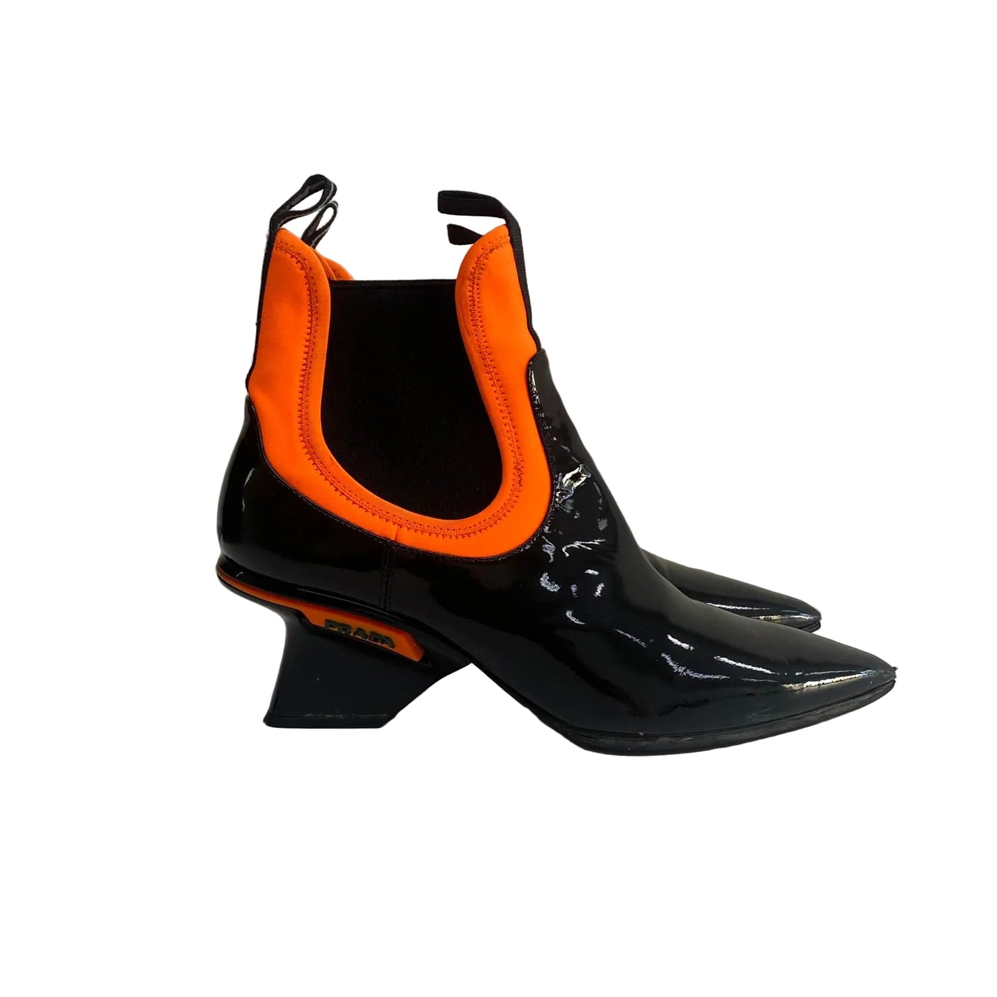 Bota Prada Pointed Toe Laranja e Preto Tam 34,5 Br