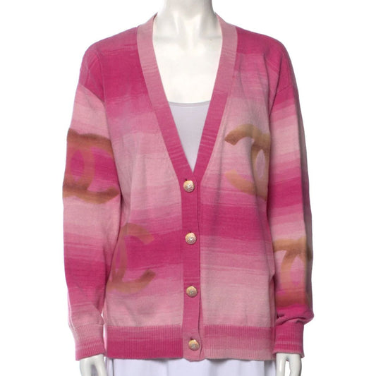 Casaco Chanel cardigan cashmere rosa Tam. G