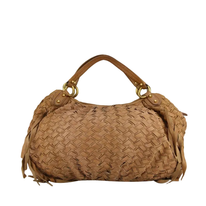 Bolsa MiuMiu Trançada Couro Caramelo