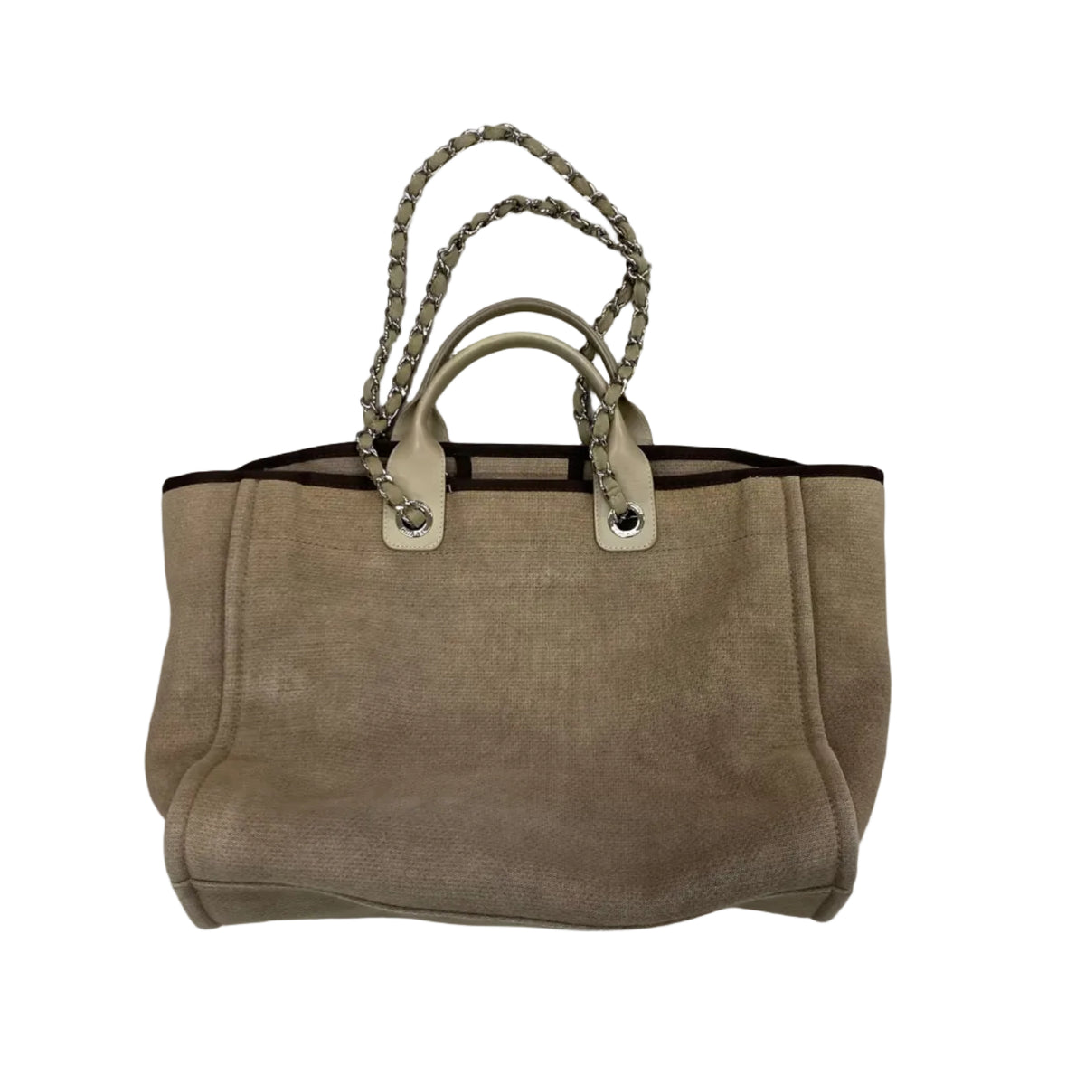 Bolsa Tote Chanel Deauville Tecido Bege