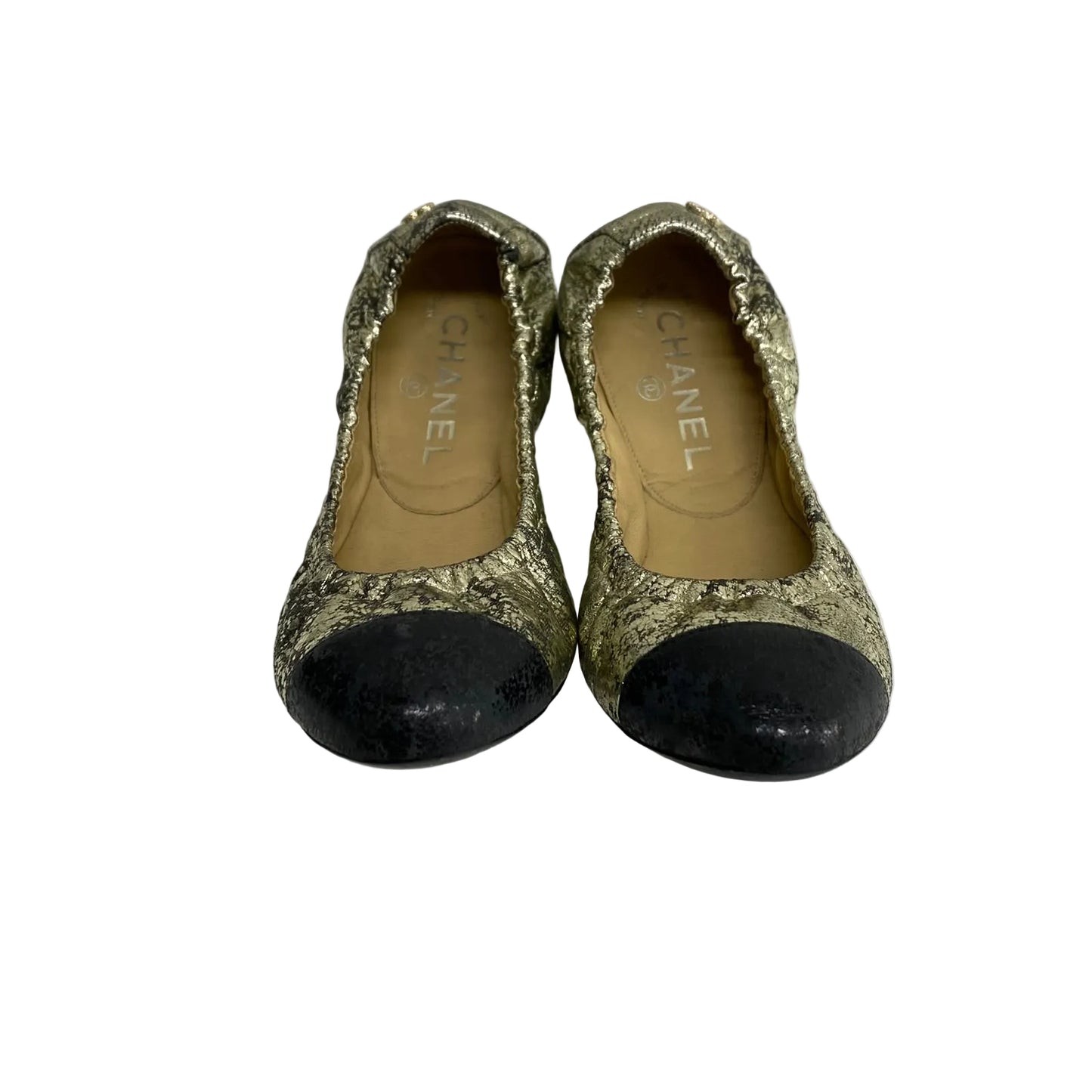 Sapatilha Chanel Com Elastico Dourada Tam 34 Br