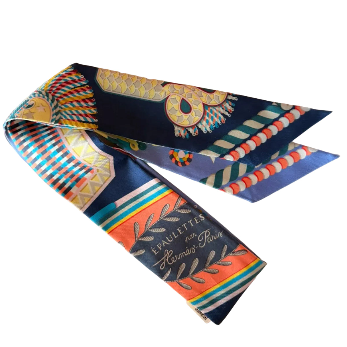 Twilly Hermes Estampa Azul e Laranja