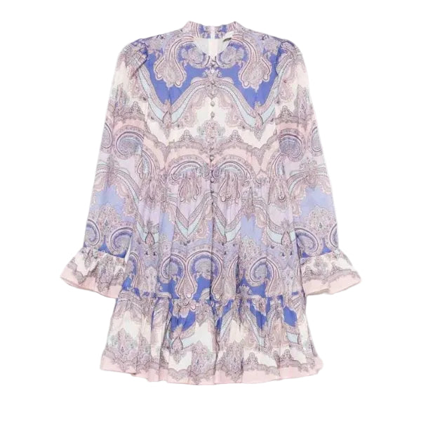 Vestido Zimmermann Maxine Long Sleeve Mini Dress  Roxo Tam 34 BR