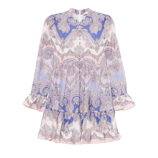 Vestido Zimmermann Maxine Long Sleeve Mini Dress  Roxo Tam 34 BR