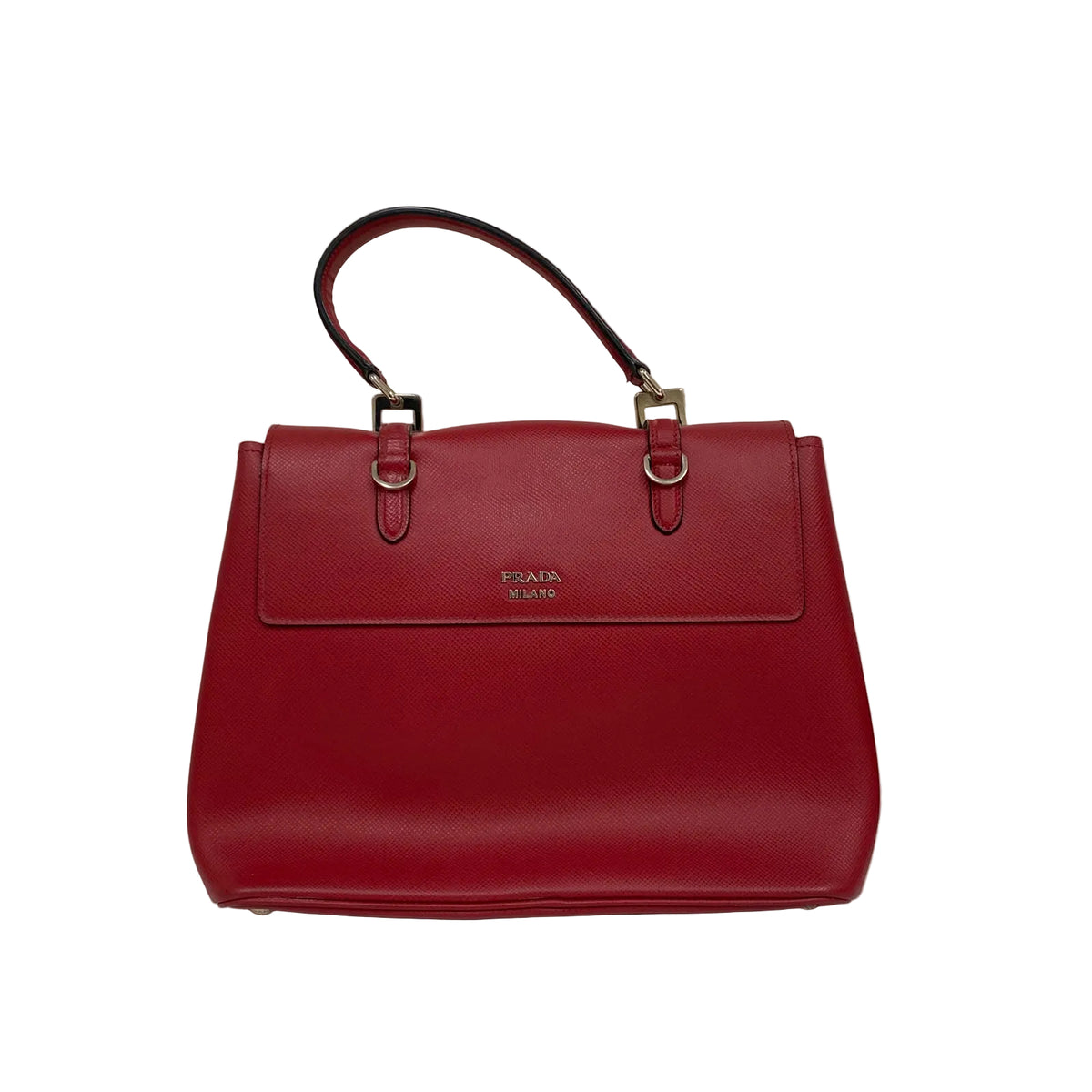 Bolsa Prada Saffiano Leather Top Handle / Flap Bag Vermelha