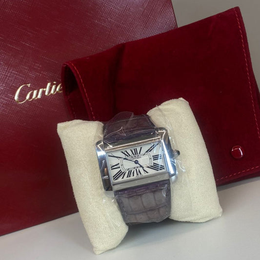Relógio Cartier Prata Couro de Crocodilo