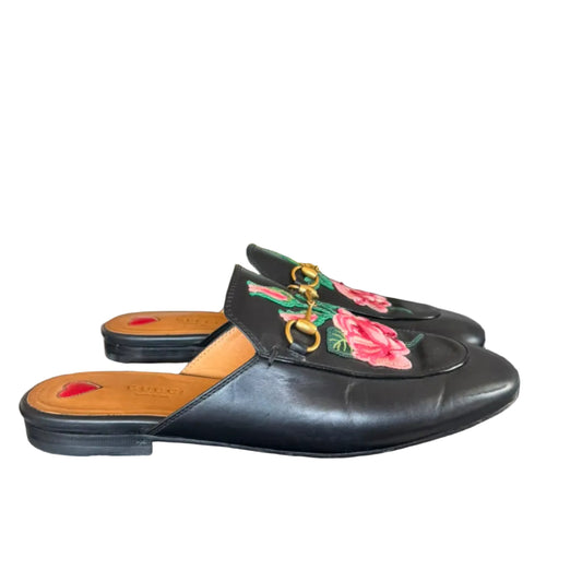 Mule Gucci Preto Flor Rosa Tam 37,5 Br