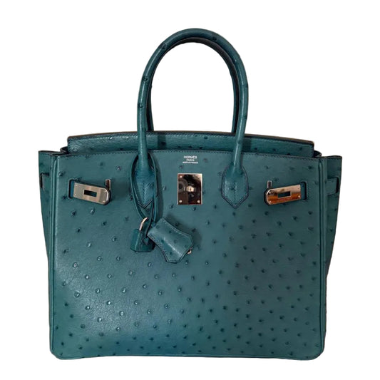 Bolsa Hermes Birkin Avestruz Metallise Sandale Palladium 30