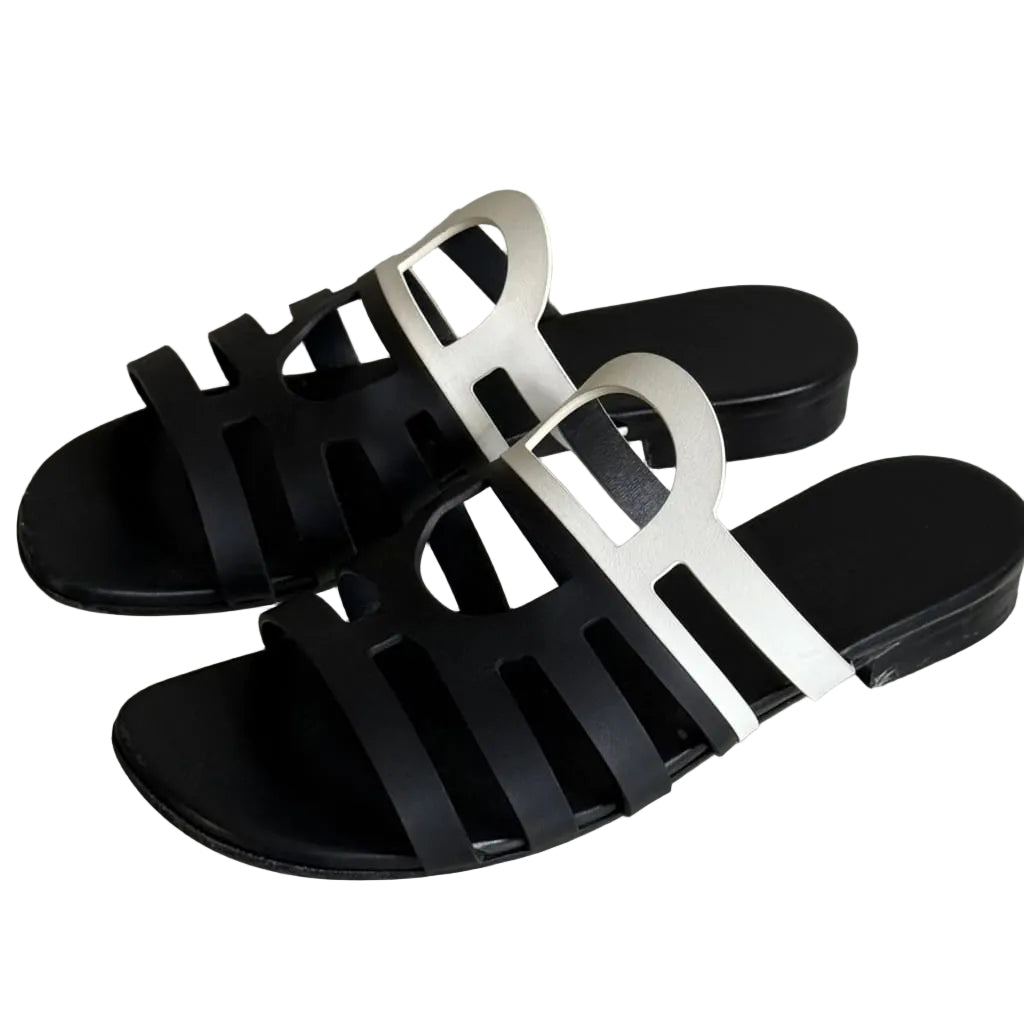 Rasteirinha Hermès Preto e Branco Tam 37 Br