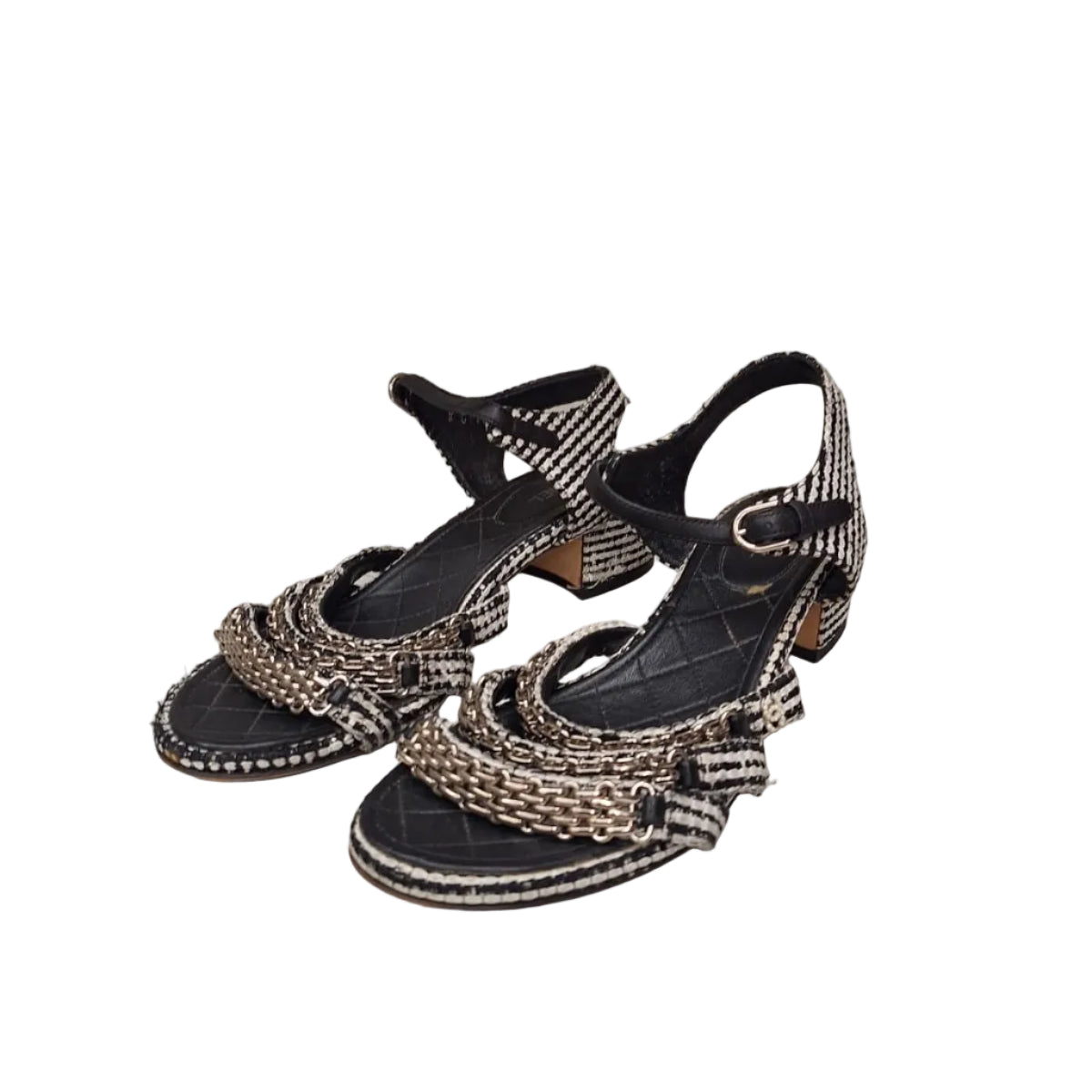 Sandalia Chanel Preta e Branca Tam 38 Br