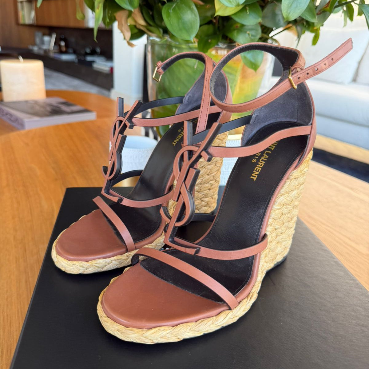 Sandalia Saint Laurent Cassandra Raffia  Tam 38 Br