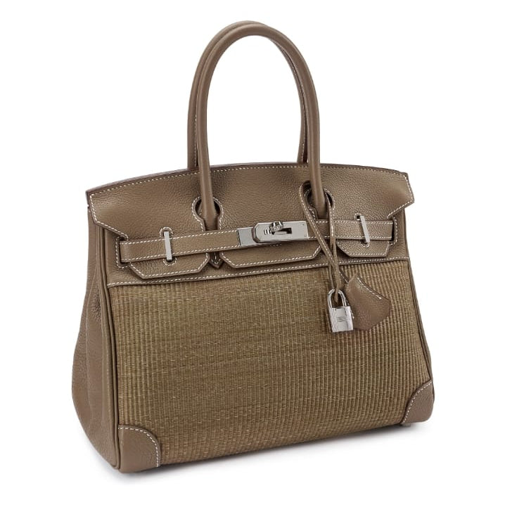 Bolsa Hermes Birkin Couro e Tecido Etoupe 35