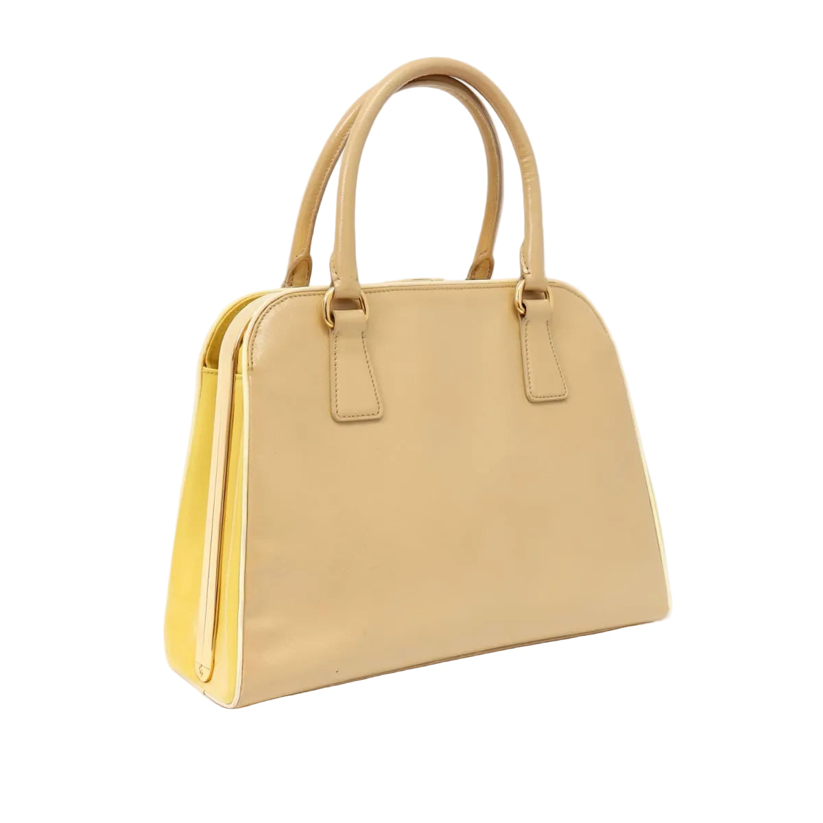 Bolsa Prada Pyramid Saffiano Vernice Bege Média