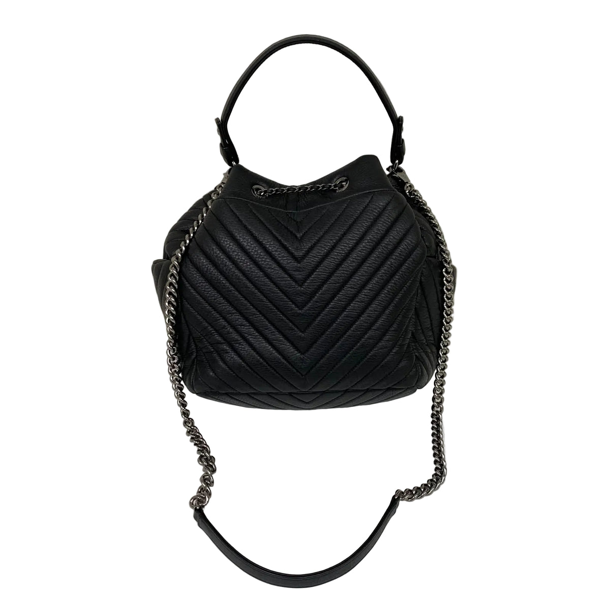 Bolsa Chanel Chevron CC Chain Bucket Bag Preta