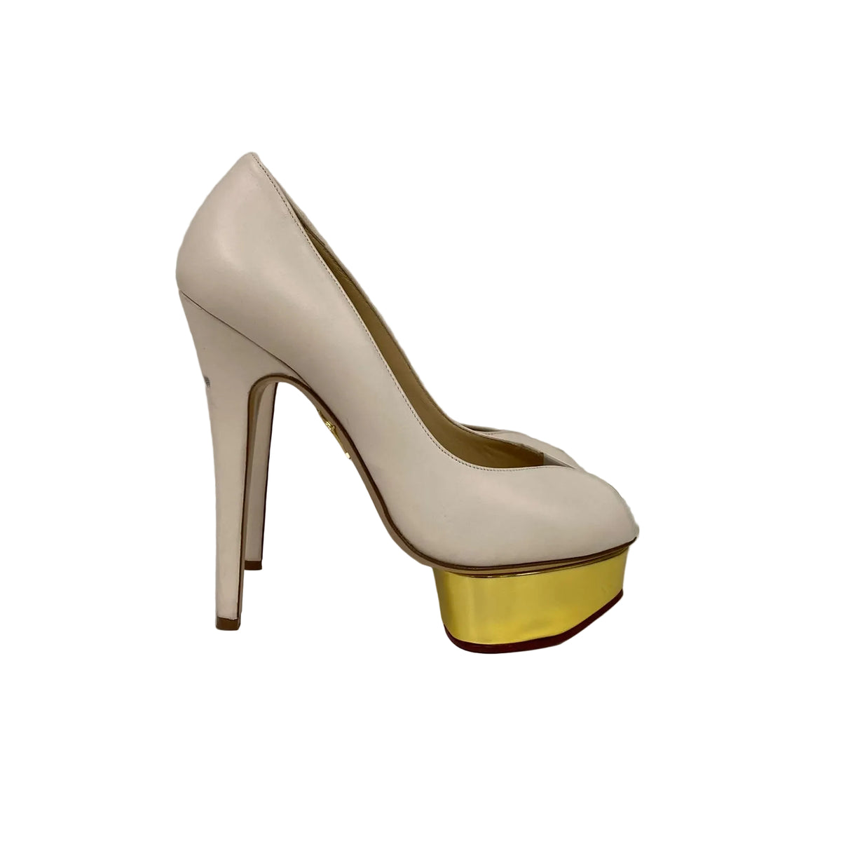 Scarpin Charlotte Olympia Branco com Dourado Tam 34 BR