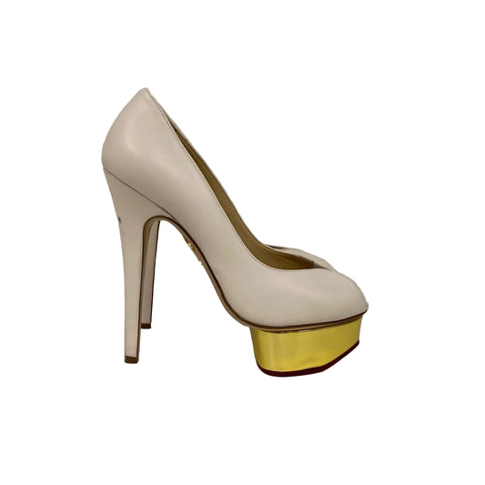 Scarpin Charlotte Olympia Branco com Dourado Tam 34 BR