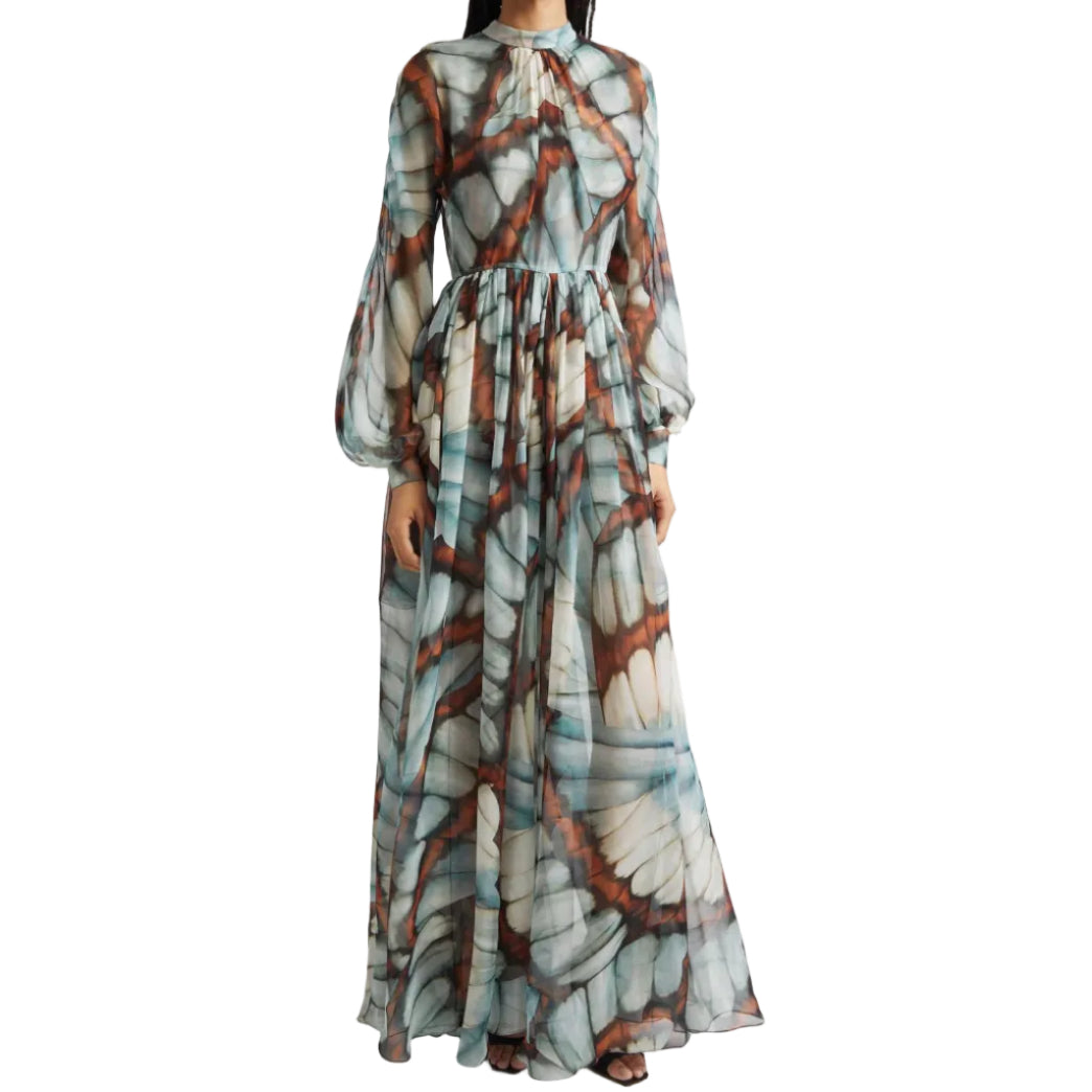 Vestido Oscar de la Renta Butterfly-Print Tam G Br