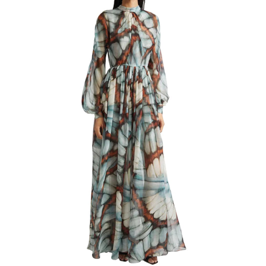Vestido Oscar de la Renta Butterfly-Print Tam G Br