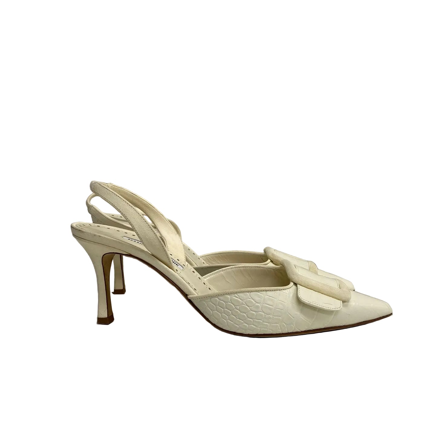 Sapato Manolo Blahnik Off White Croco Tam 39 Br
