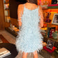 Vestido Cult Gaia Plumas Azul Tam P Br
