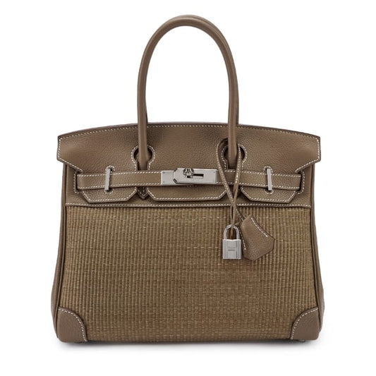 Bolsa Hermes Birkin Couro e Tecido Etoupe 35
