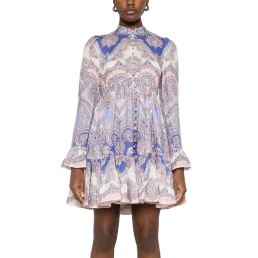 Vestido Zimmermann Maxine Long Sleeve Mini Dress  Roxo Tam 34 BR