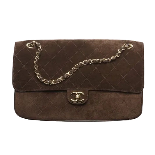 Bolsa Chanel Maxi Flap Marrom Suede