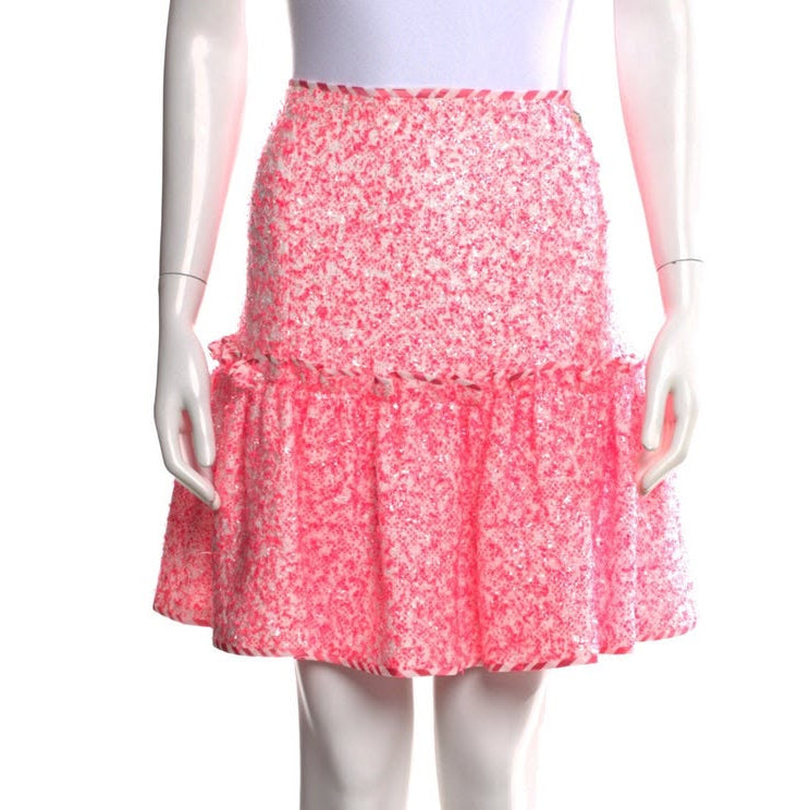 Saia Chanel Rosa Tweed Bordada Tam 34 BR