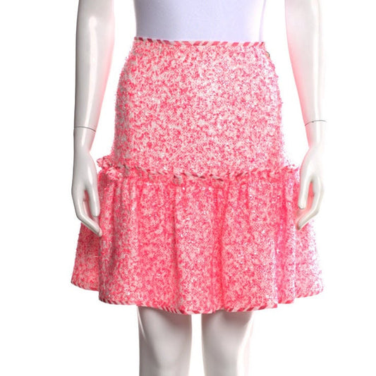 Saia Chanel Rosa Tweed Bordada Tam 34 BR