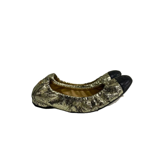 Sapatilha Chanel Com Elastico Dourada Tam 34 Br