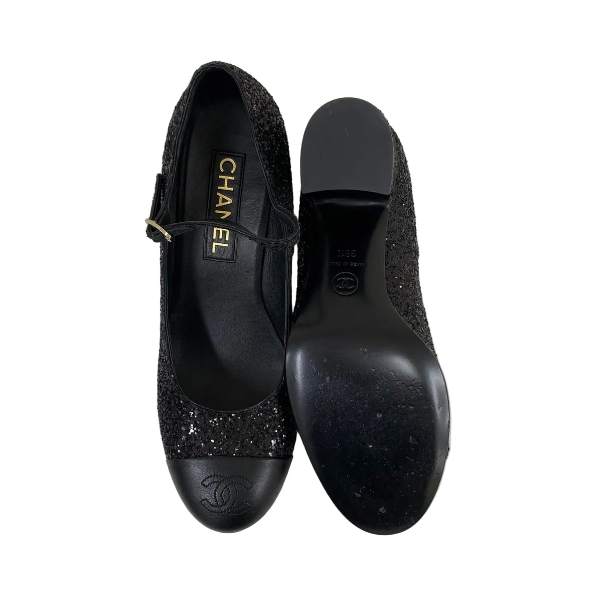 Sapato Chanel Preta Com Glitter Tam 37,5 BR