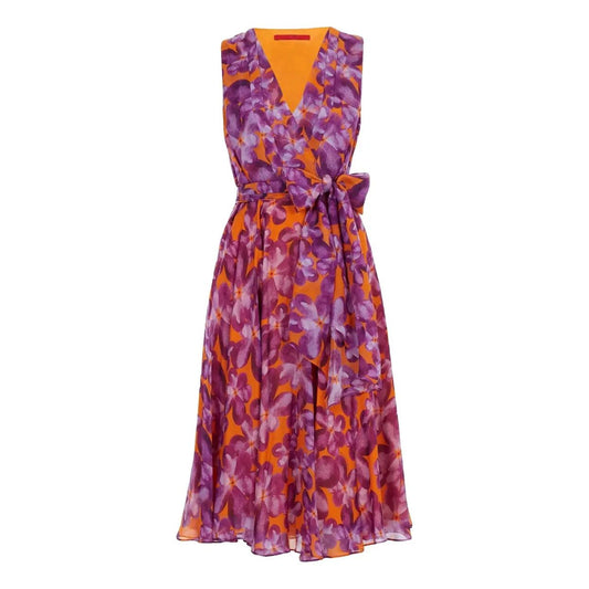 Vestido Carolina Herrera Estampa Roxo e Laranja Tam 40 BR