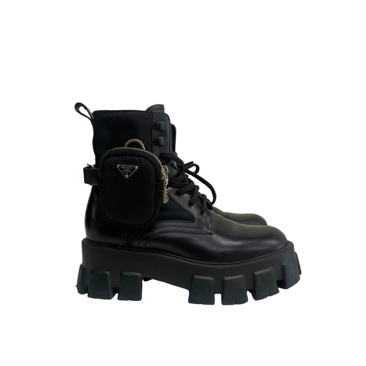 Bota Coturno Prada Couro e Nylon Preto Tam 37 Br