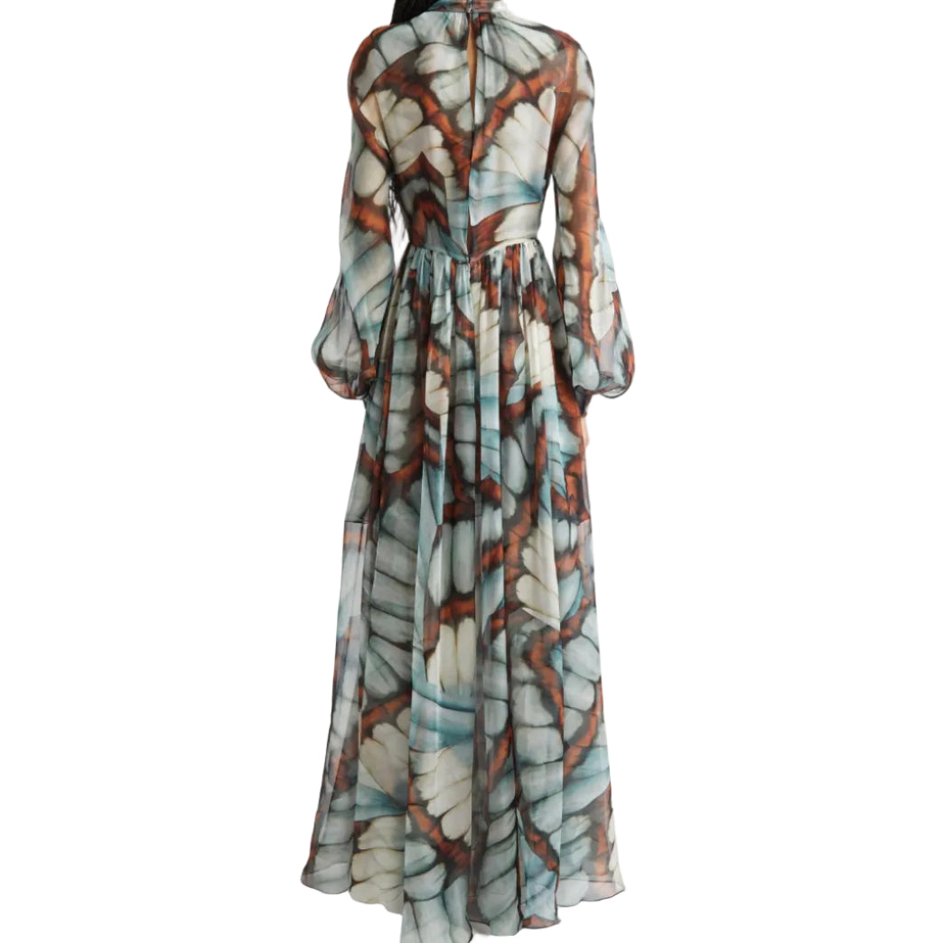 Vestido Oscar de la Renta Butterfly-Print Tam G Br