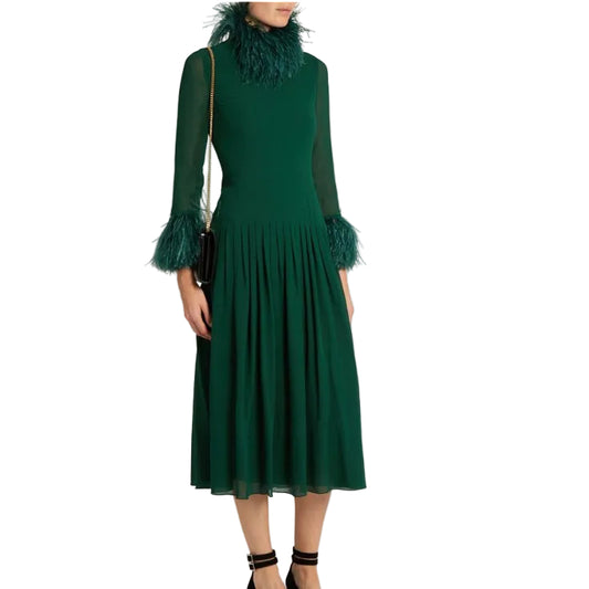 Vestido Saint Laurent Verde Com Plumas Tam P Br