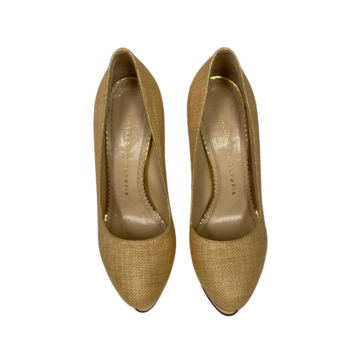 Scarpin Charlotte Olympia Raffia Bege Tam 33,5 BR