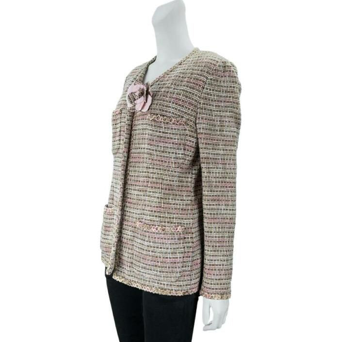 Casaco Chanel Tweed Rosa e Marrom Tam 44 Br